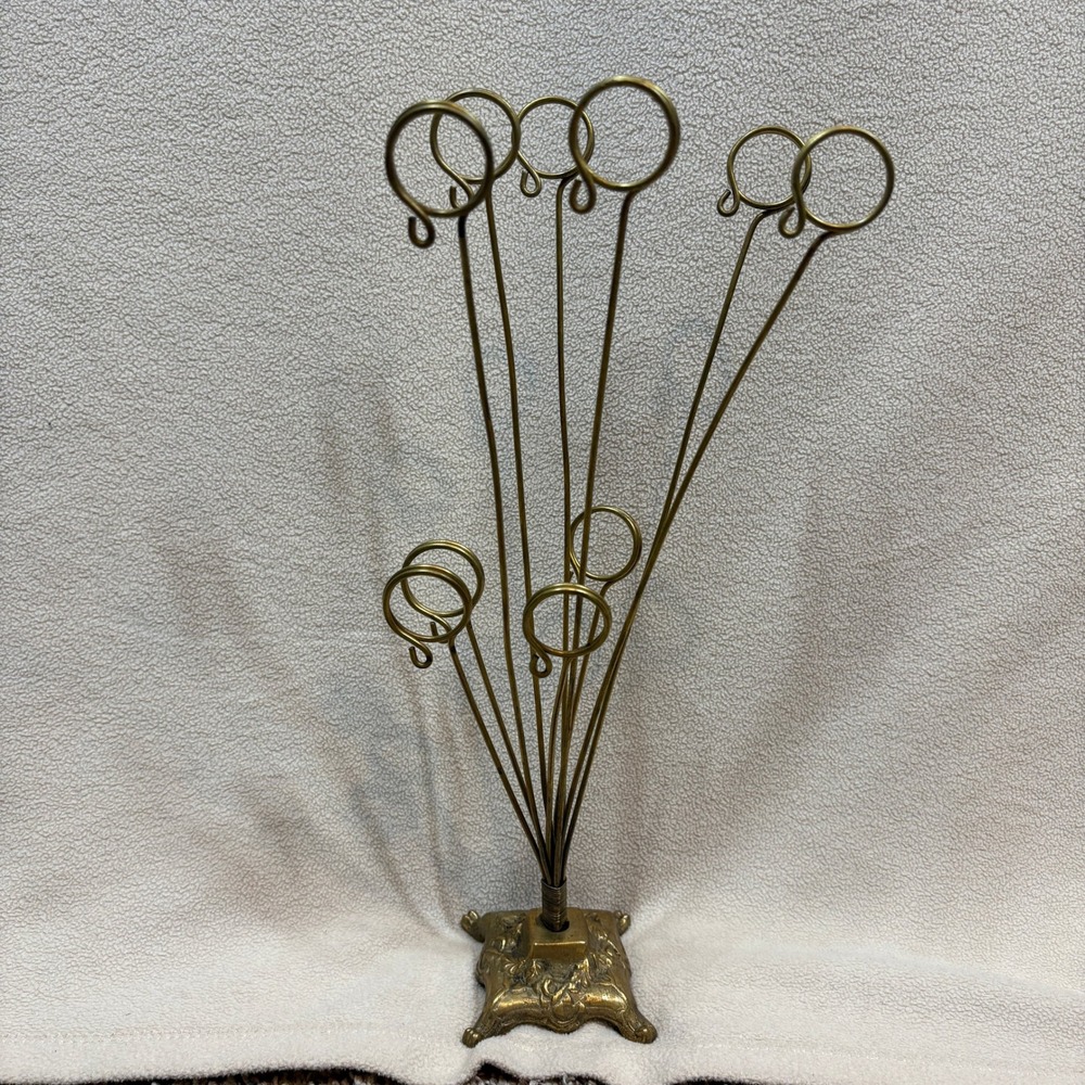 Vtg Brass Wire 10 Picture Photo Holiday Card Note Holder Cottagecore Grandmacore